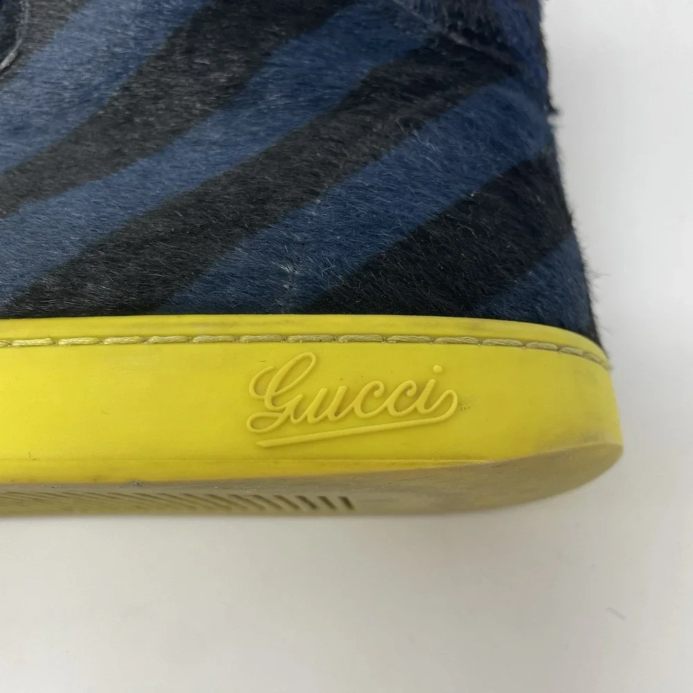 Gucci Mens Blue Black Calf Hair Leather High Top Limited Shoe Sneaker UK6.5 US 7